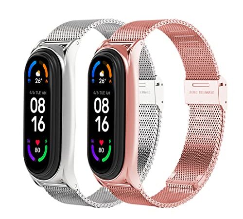 Correa Xiaomi Mi Band 6, Correa Compatible para Xiaomi Band 5 / Mi Band 6 / Mi Band 4 / Mi Band 3 / Amazfit Band 5, pulsera xiaomi mi band 6 de Acero Inoxidable Agradable para Mi Band 6/5/4/3 Correas