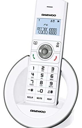 Daewoo Teléfono Inalámbrico Dect DTD-1400 | Teléfono Inalámbrico | Identificador de Llamadas | Pantalla Retroiluminada | Color Blanco