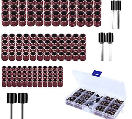 Dremel - Juego de 150 manguitos de lija para batería (144 unidades y 6 unidades de rodillos de lija para herramienta giratoria Dremel)