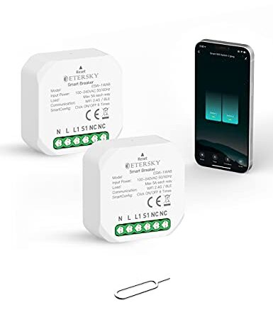 Interruptor Wifi 2 Gang, Etersky Módulo Interruptor Inteligente, Mini Interruptor Alexa 2 Vías, Interruptor Inalámbrico Conmutador Control Remoto, Compatible con Alexa y Google Home (2 Packs）