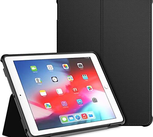 JETech Funda Compatible iPad (9,7 Pulgadas, 2018/2017 Modelo, 6ª/5ª Generación), Soporte de Doble Plegables y Contraportada de TPU a Prueba de Choques, Auto-Sueño/Estela, Negro