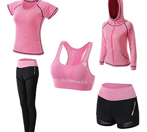 JULY'S SONG Conjunto Deportivo Mujer Conjunto Yoga 5 Piezas Conjuntos Deportivos para Mujer Yoga Fitness Deporte Chándales Deportivo Ropa de Correr Conjunto de Gimnasio Ejercicio