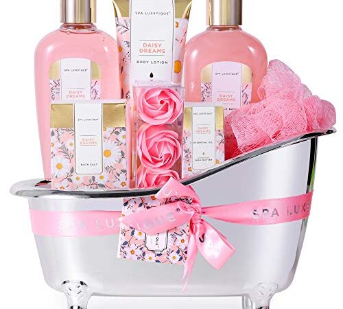 Spa Luxetique Cesta de Regalo para Mujer, Set de Baño y Ducha, Set de Spa para Hogar con 8 Piezas, Incluye Loción Corporal, Saled de Baño, Aceite Esencial, Regalo de Belleza para Mujer