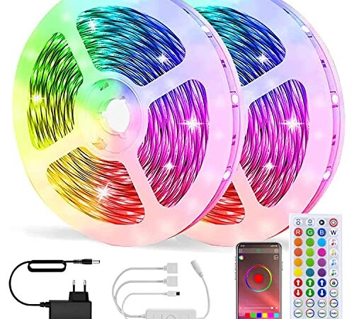 Weily Luces LED Habitacion 10M, Bluetooth 5050 RGB Tira LED Luz, Controladas por APP, IR Control Remoto y Controlador,16 Milliones de Colores,21 Modo para DIY TV, Fiesta, Decoración del Hogar 12V