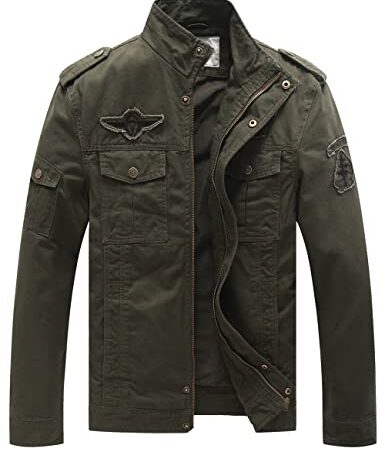 WenVen Chaqueta Militar Invierno Chaqueta de Algodón Clásica al Aire Libre Cazadora Aviador Ligera Entretiempo Chaqueta Cuello Alto Sahariana Primavera Hombres Verde Militar X-Large