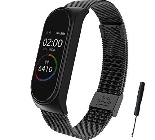 BDIG Correa Compatible para Xiaomi Mi Band 4 Correas Metal, Pulsera de Acero Inoxidable Agradable para Mi Band 4 Correa (No Host) (Melan Negro)