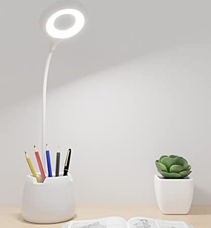 Lámpara Escritorio LED, Flexo LED escritorio, 3 Niveles de Brillo Panel Táctil Luz Flexo de Escritorio, Lámpara de Mesa Regulable Cuidado Ocular con puerto de Carga USB LED- Luz Lectura Lámpara