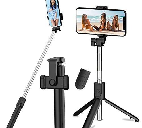 Palo Selfie Trípode Bluetooth tripode para movil, 3en1 Extensible Selfie Stick con Mando a Distancia Inalámbrico 270° Rotación Trípode Inalámbrico para Selfies Trípode Portátil