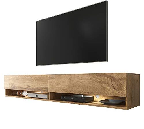 Selsey WANDER - Mueble TV Suspendido/Mesa TV/Mueble para Salón (180 cm, con LED, Roble Dorado)