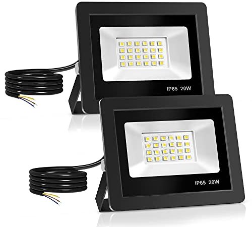 Focos LED Exterior 2 Pcs, 20W IP65 Impermeable Foco Proyector LED, 24 LED 6500K Blanco Frío Floodlight para Casa, Garaje, Patio, Terraza, Campo