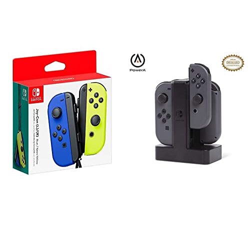 Nintendo Joy-Con (set Izda/Dcha) Azul / Amarillo Neón + Power A PowerA Estación de carga Joy-Con