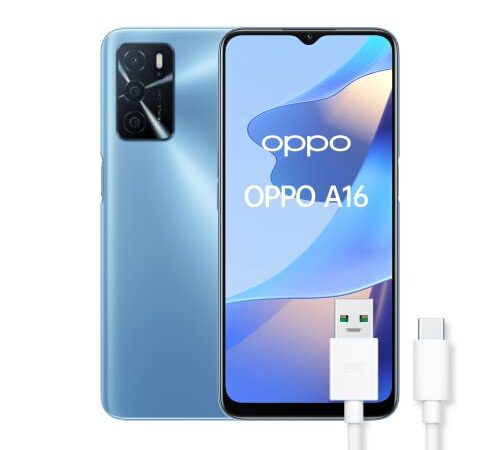 OPPO A16 - Teléfono Móvil Libre, 3GB + 32GB, Cámara 3+2+2+8 MP, Smartphone Android, Batería 5000mAh, Carga rápida 10W, Dual SIM - Azul