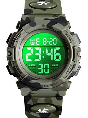 Reloj Digital para niños, Resistente al Agua, Reloj Deportivo con despertador/cronómetro/12-24 Horas (Green)