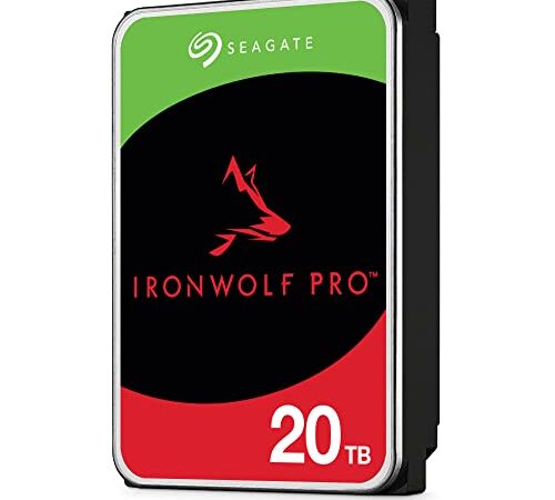 Seagate IronWolf Pro, 20 TB, NAS, Disco duro interno, HDD, CMR 3,5" SATA 6 GB/s, caché 256 MB, almacenamiento RAID, 3 años de servicios Rescue (ST20000NE000)