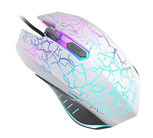 VersionTECH. Ratón Gaming con Cable hasta 2400 DPI Ratón Ergonómico Óptico para Juegos con 7 Colores Luz LED 6 Botón Gaming Mouse Wired para PC/Ordenadores Portátil/Mac(Blanco)