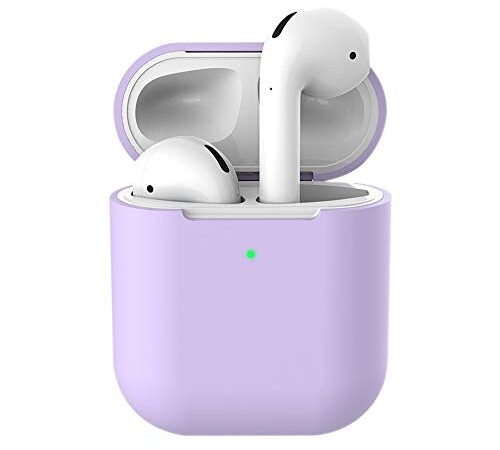 Funda Silicona Compatible con AirPods 2 & 1, Molylove Fundas Protectora de Silicona para AirPods, [LED Frontal Visible][Funciona con Carga inalámbrica] (AirPods 2, púrpura)