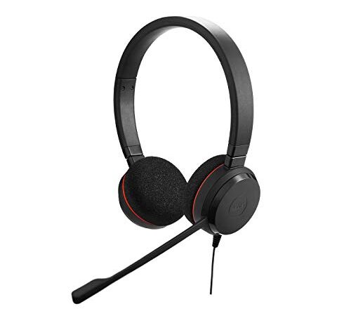 Jabra Evolve 20 SE MS – Auriculares Estéreo Certificados para Microsoft Teams para VoIP Softphone – Cancelación Pasiva de Ruido – Cable USB-A con Unidad de Control – negro