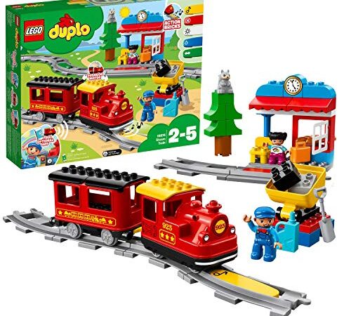 LEGO 10874 Duplo Tren de Vapor de Juguete para Niños y Niñas de 2-5 años con Luz y Sonido, Set con 16 Vías para Trenes y Figuras Educativas para Bebés