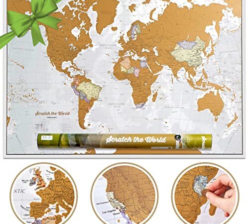 Póster del mapa mundi de rascar con tubo de regalo - extragrande - 84 x 59 cm - Maps International - 50 años haciendo mapas - Detalles cartográficos con el país y los países limítrofes