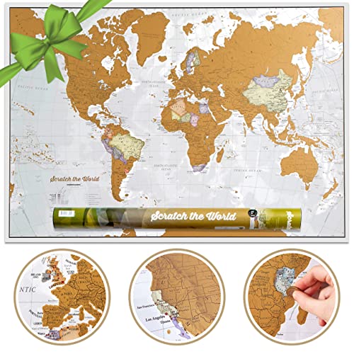 Mapa Mundi Rascar (61 X 43 cm) + Mapa Europa Rascar (46 X 33 cm). El  paquete de regalo incluye una herramienta para rascar con precisión y  pegatinas de recuerdo de viajes