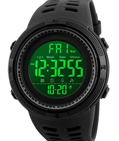 Reloj Digital para Hombre - Relojes Deportivo a Prueba de Agua para Hombre 50M, Reloj Militar Negro de Gran Cara LED con Alarma/Temporizador de Cuenta Regresiva/Cronómetro / 12 / 24H para Hombre