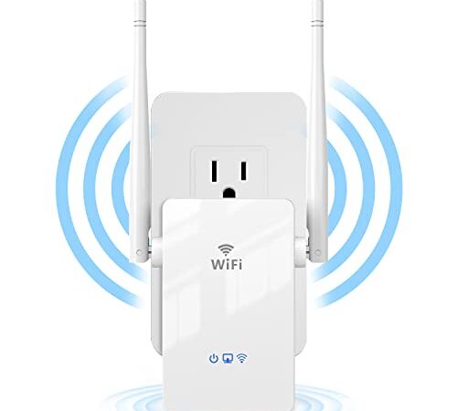 Repetidor WiFi, 300Mbps Amplificador Señal WiFi 2.4GHz Inalámbrico WiFi Booster Extensor WiFi con Enchufe, 2*5 dBi Antena, WPS Botón, Puerto Ethernet, Amplificador WiFi Apoyo Modo Repetidor/Router/Ap