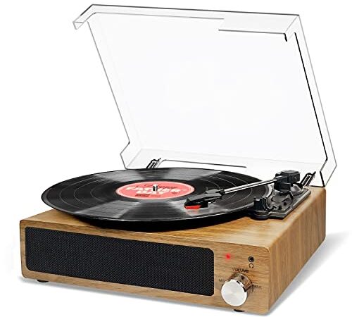 Tocadiscos de Vinilo, FYDEE Tocadiscos Bluetooth Vintage Disco con 3 Velocidades 33/45/78RPM y Incorporado 2 Parlante Sestéreo, Reproductor de Vinilo LP Retro Apoyo Entrada AUX, Salida RCA - Marrón