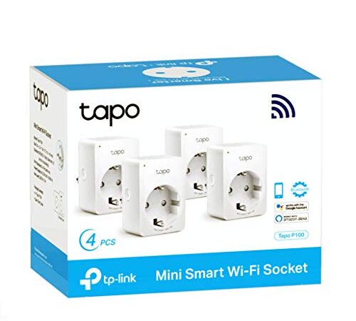 TP-Link Tapo P100 (4-Pack) - Mini Enchufe Inteligente Wi-Fi, óptimo para programar el encendido/apagado y ahorrar energía, no necesita HUB, compatible con Alexa y Google Home