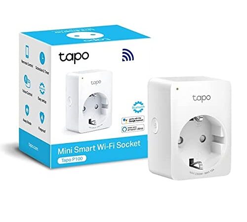 TP-Link TAPO P100 - Wi-Fi Mini Smart Plug, ideal para agendar ligar/desligar e economizar energia, sem necessidade de HUB, compatível com Alexa e Google Home, cor branca