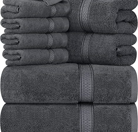 Utopia Towels - Juego de Toallas Premium de 8 Piezas; 2 Toallas de baño, 2 Toallas de Mano y 4 toallitas - Algodón - Calidad del Hotel, súper Suave y Altamente Absorbente (Gris)