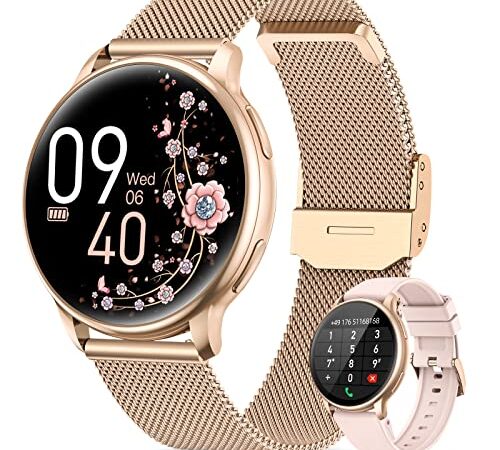 XINGHESF 2022 Smartwatch Mujer Recibir y Contestar Llamadas, Reloj Inteligente Mujer con Pulsómetro, Presión Arterial, SpO2, 19 Modos Deportes, 1.32" Smartwatch Mujer Llamadas para Android iOS Oro