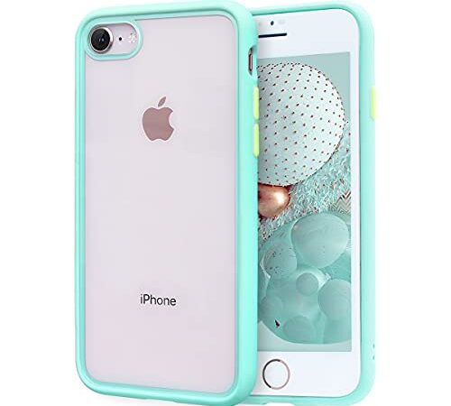 ZELAXY Funda Transparente para iPhone SE 2022 iPhone SE iPhone 7 iPhone 8 + Protector de Pantalla Carcasa Trasera Bumper Antigolpes Arañazos con Bordes de Silicona no amarillea TPU PC – Verde Menta