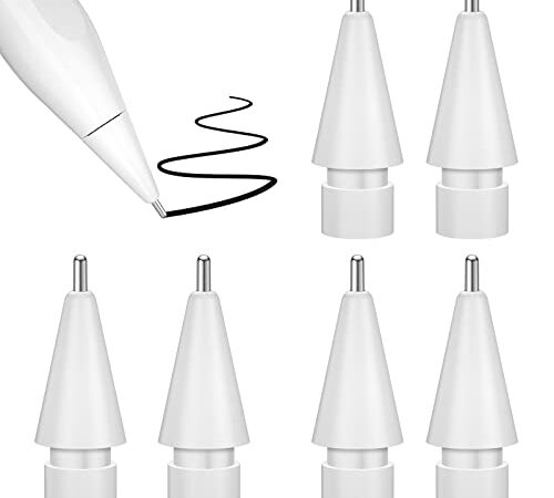 Consejos de lápiz mejorados compatibles con Apple Pencil 1st/2nd Generation & Logitech Crayon, bolígrafo como 0.78 mm Tips más Largos Punto Fino Control preciso Apple Lápiz Tips-White 6 Pack