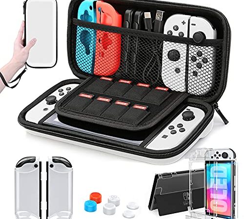 HEYSTOP Funda para Nintendo Switch OLED Modelo, Accesorio para Switch OLED, Estuche para Switch OLED Model con Carcasa Switch OLED, Protector de Pantalla y Tapas de Agarre para Pulgar