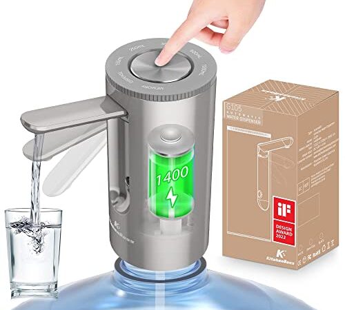 KitchenBoss-Dispensador de Agua Electrico-Bomba Agua Garrafa: Dosificador Agua Garrafas Portable,Carga Tipo C,para Botellas de 3.8-18.9 litros,Dosificador de Agua,Gris Plateado