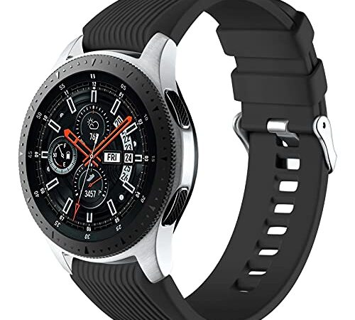 Mastten 22mm Correa Compatible con Samsung Galaxy Watch 3 45mm/Samsung Galaxy Watch 46mm/Samsung Gear S3 Frontier para Hombres Mujeres, Correas de Reloj Smartwatch de Silicona Suave y Deportiva, Negro