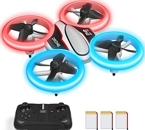 Mini Drone para Niños con Luces LED,Regalos para Niños Helicopteros RC con Vuelo Automático,Modo sin Cabeza,3D Flip y 3 Baterías,Fácil de Llevar,Quadcopter para Principiantes