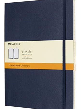 Moleskine - Cuaderno Clásico con Hojas Rayadas, Tapa Blanda y Cierre Elástico, Color Azul Zafiro, Tamaño Extra Grande 19 x 25 cm, 192 Hojas