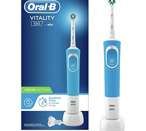 Oral-B Vitality 100 Cepillo de Dientes Eléctrico con Mango Recargable, Tecnología Braun y 1 Cabezal de Recambio - Azul