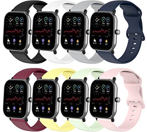 SenMore 8 Piezas Correa para Amazfit GTS Pulsera, 20mm Deportiva Pulseras Reloj Recambio Silicona Suave para Amazfit GTR 42mm/Amazfit GTS/2/2 Mini/2e/3/Amazfit Bip/Bip Lite/Bip U/Bip S/Bip U Pro