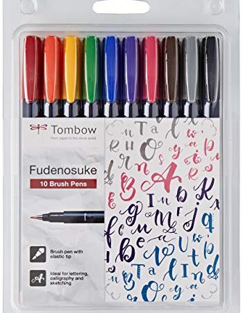 Tombow WS-BH-10P - Rotulador (Fino/Medio, 10 Colores, Negro, Azul, Verde, Gris, Naranja, Rosa, Amarillo, Bullet tip & Brush tip, Multicolor, Alrededor)