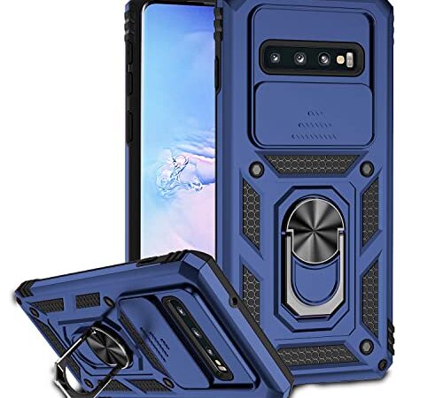 ATISIJIE Carcasa para Samsung Galaxy S10 Plus Funda, Antigolpes Militar Funda Samsung Galaxy S10 Plus Original con 360 Grados Magnetic Anillo Case [Protección de la cámara] Azul