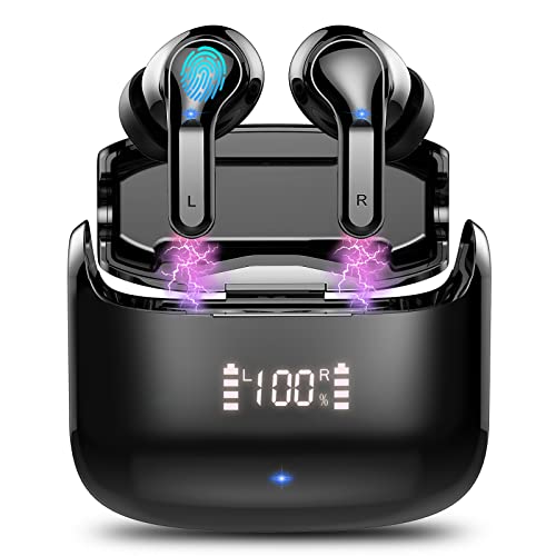 2023 Auriculares Inalambricos Bluetooth, Half-In-Ear Auriculares Bluetooth  5.3, 48 Horas Estéreo HiFi con Reducción de Ruido, IP7 Impermeable Cascos  Inalambricos, Comodidad Ligera, Carga Rápida USB-C