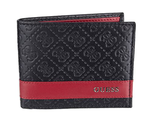 GUESS Cartera Bifold Barreño, Negro/Rojo, Talla única para Hombre