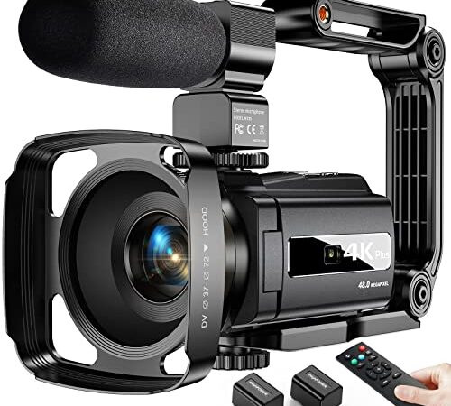 Videocámara 4K 48MP WiFi Vlogging Camera 16X Zoom Digital Video Camera IR Visión Nocturna 3" IPS Pantalla Táctil Giratoria con Micrófono,Estabilizador,Control Remotol 2 Batteries (2023 Latest 4K Plus)