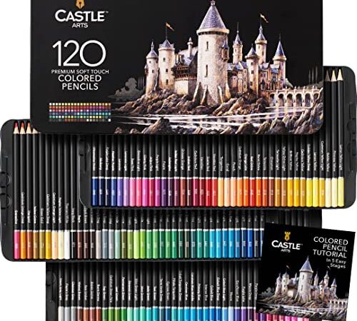 Castle Art Supplies Juego 120 Lápices Colores | Minas Blandas de Colores para Artistas Experimentados, Profesionales e Ilustradores | Protegidos y Organizados en un Estuche de Presentación Metálico