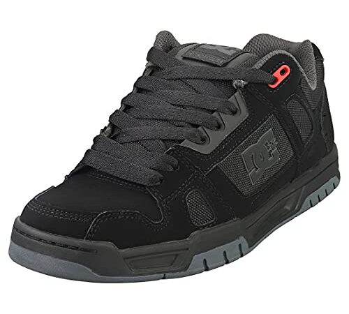 DC Shoes Stag-Leather Shoes for Men, Zapatillas Hombre, Black/Grey/Red, 42.5 EU