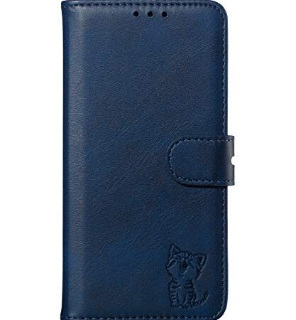 Fatcatparadise Funda para Motorola Moto Z4 Play [con Protector Pantalla], Relieve Dibujo Carcasa de Tipo Libro con Ranuras para Tarjetas de Soporte y Solapa Cubierta Carcasa Case (Azul)