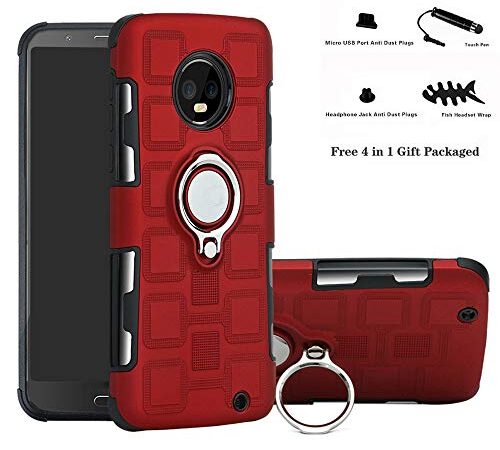 Labanema Funda para Moto G6 Plus 2018, 360 Rotating Ring Grip Stand Holder Capa TPU + PC Shockproof Anti-rasguños teléfono Caso protección Cáscara Cover para Motorola Moto G6 Plus 2018 - Rojo