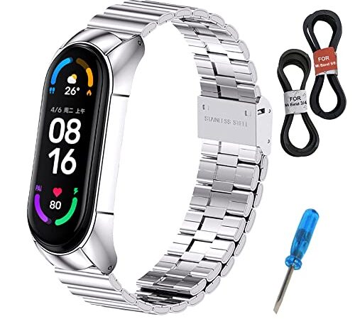 MIJOBS Correa de Metal para Xiaomi Band 6 Pulsera Miband 5/4/3 Correas de Reloj Miband 6 Correa de Acero Inoxidable Pulsera de Repuesto Compatibles con Xiaomi Mi Band 6/5/4/3 Correa de Metal